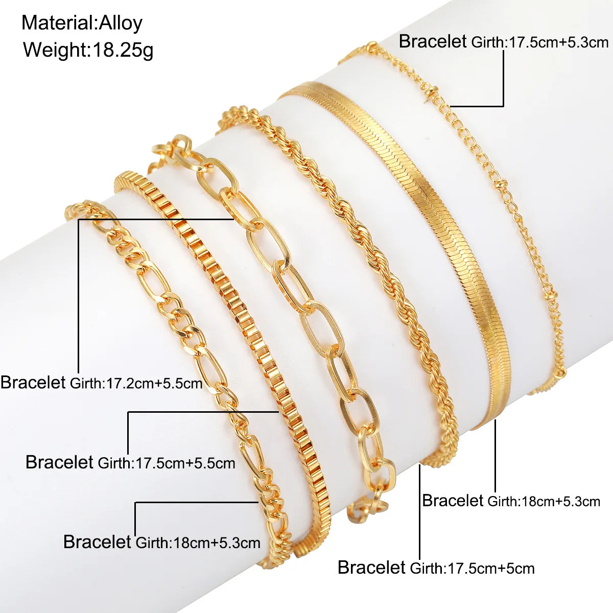 LATS 6Pcs Gold Color Bracelet